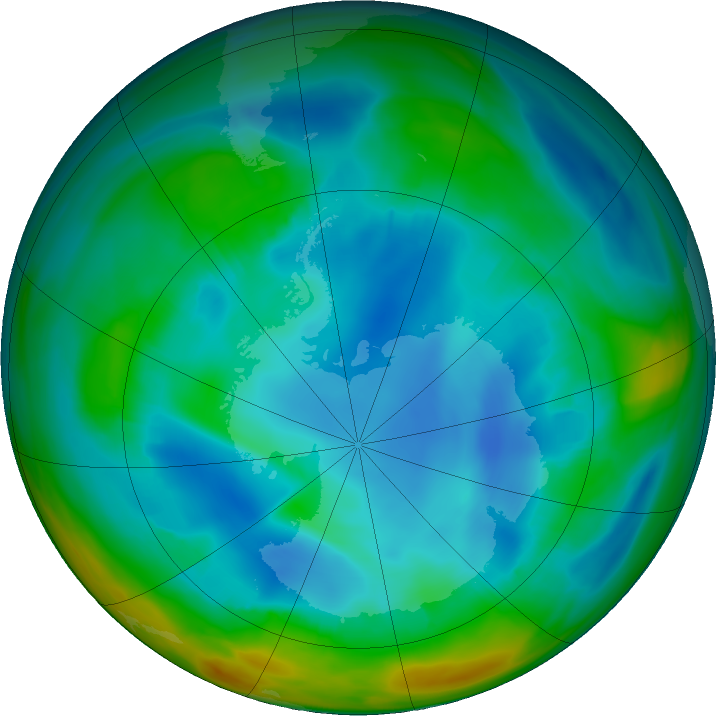 Antarctic ozone map for 29 July 2021